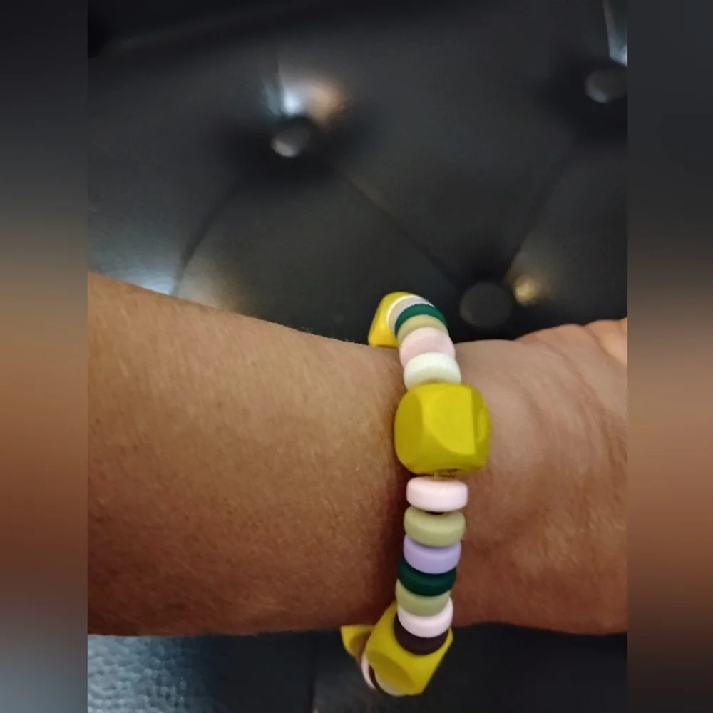 Whimsical Colorful Beaded Kids Bracelet On Elastic String
